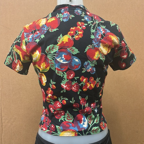 Vintage EC Star fruit print cotton short sleeve Med button front top. - Picture 3 of 13